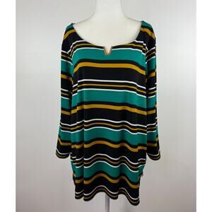 Calvin Klein Womens Multicolor Striped Blouse Sz 2X |‎ Office Career Lightweight